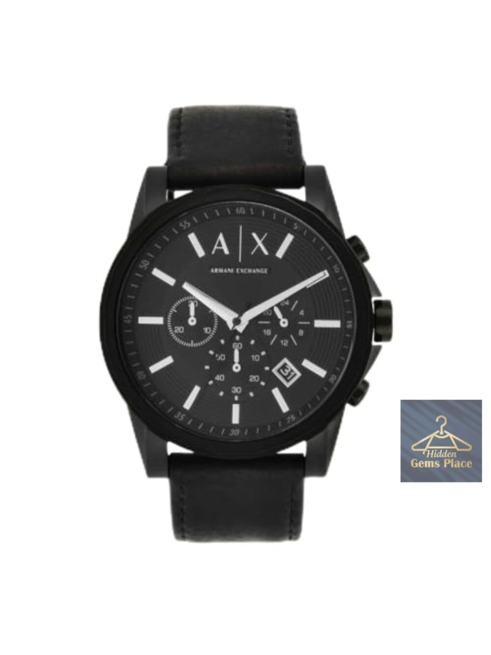 Men's Stainless Steel Chronograph Watch with Black Leather Band